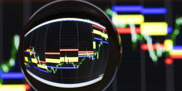 Crystal ball on the background of the stock exchange